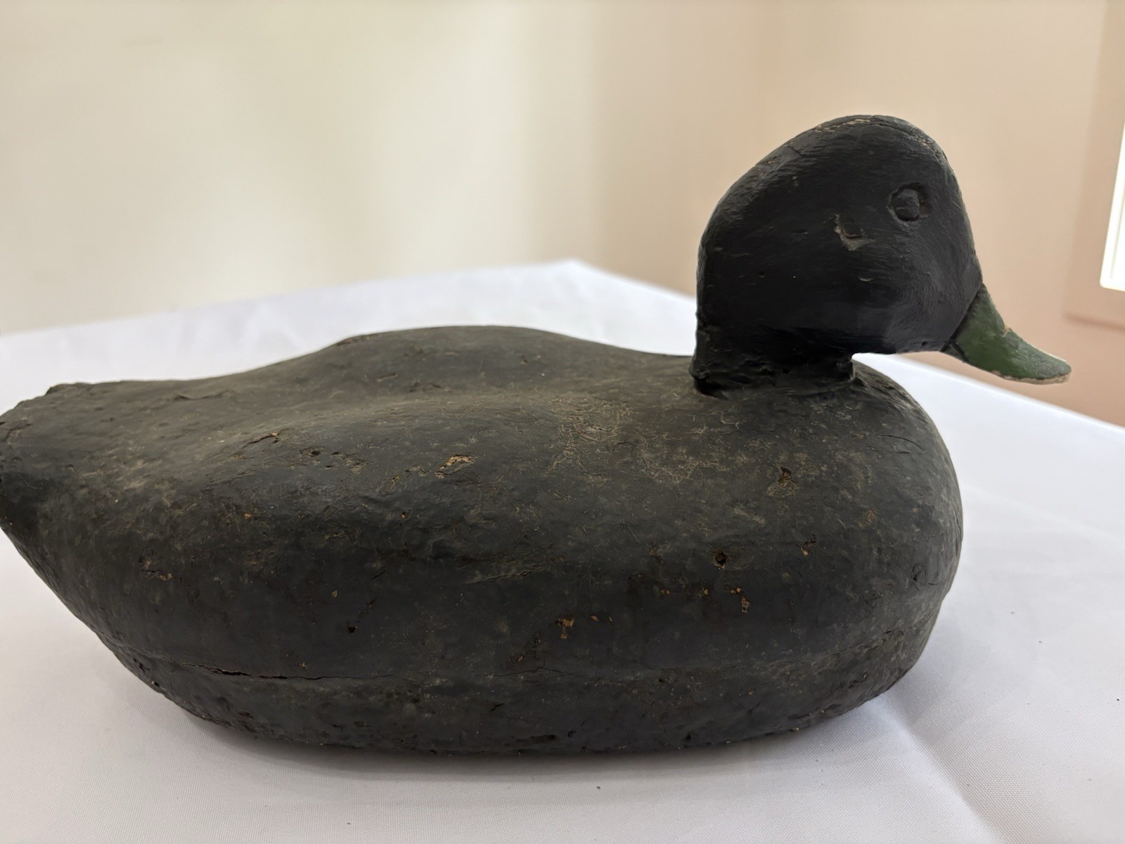 Vintage Black With Green Bill Duck Decoy Hand Made Cork Folk Art