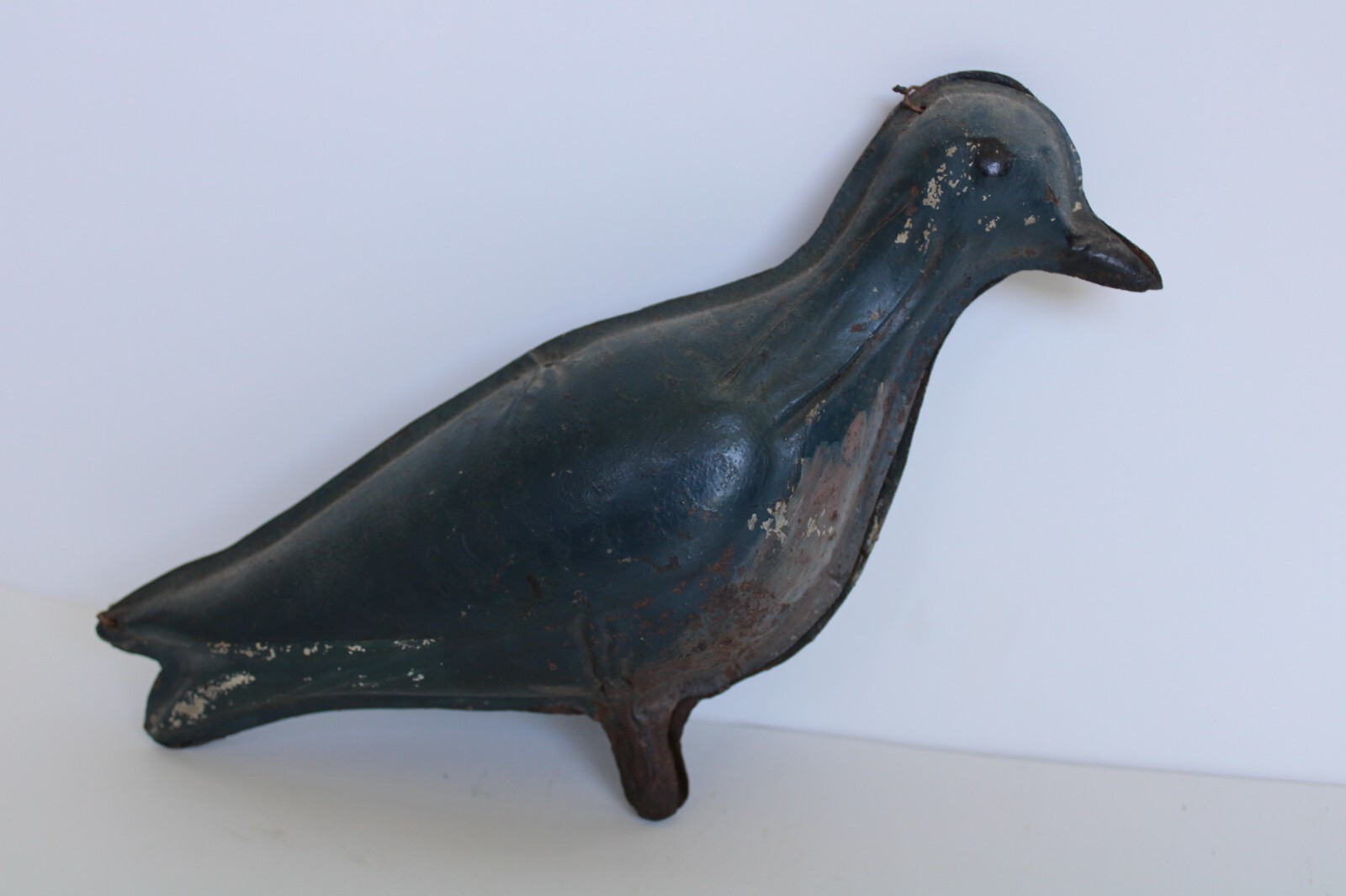 RARE Primitive Antique Folding Hinged Tin Shorebird Decoy, Green Paint