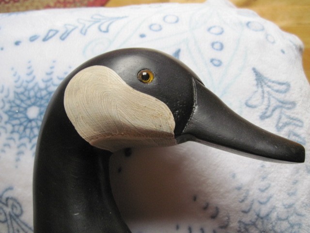 Vintage Signed G. Lowenthal Hand Carved Canadian Goose Decoy w/ Glass Eyes