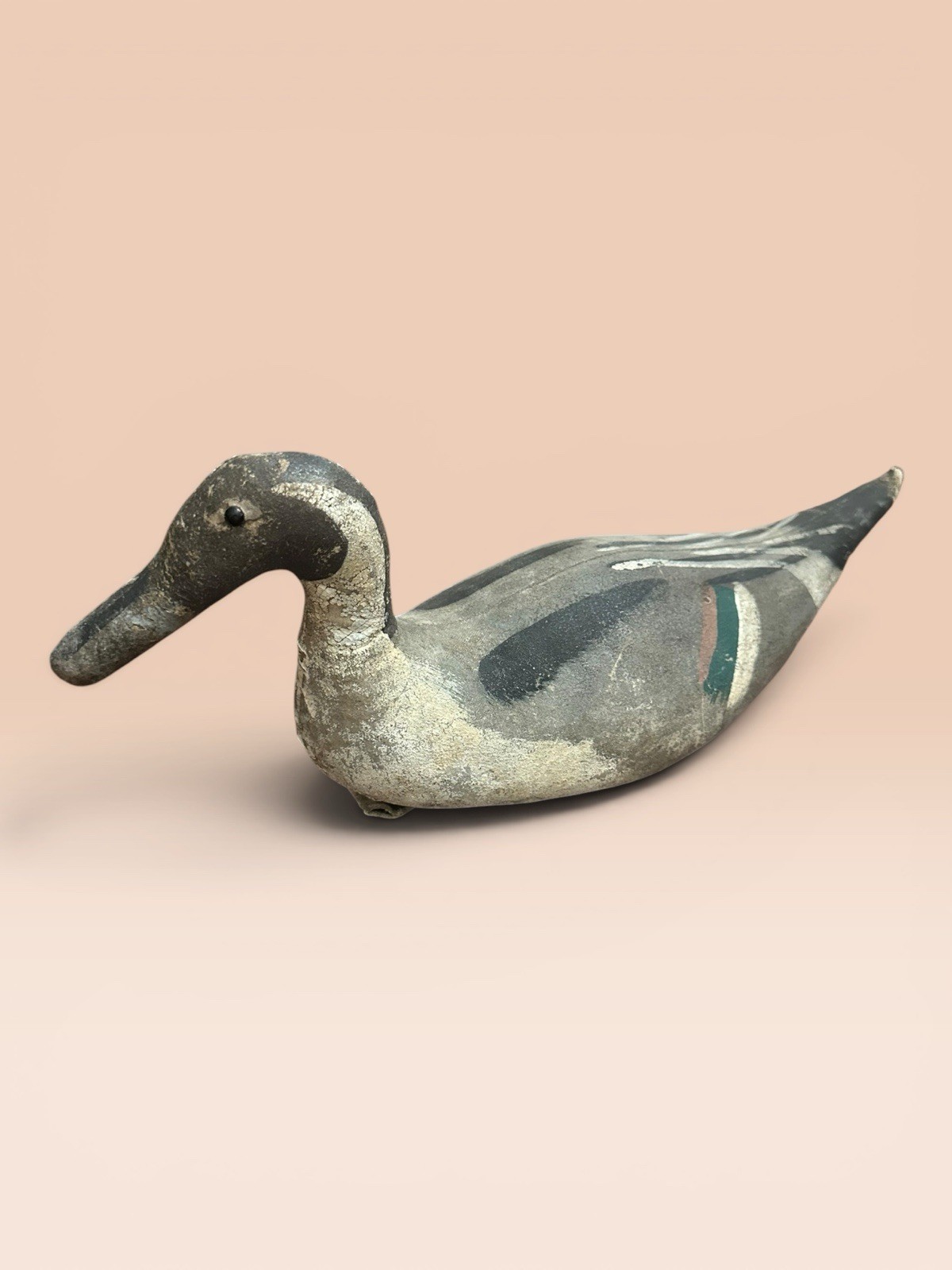 Vintage Hand Painted Cloth Canvas Pintail Drake Duck Decoy Glass Eyes Rare