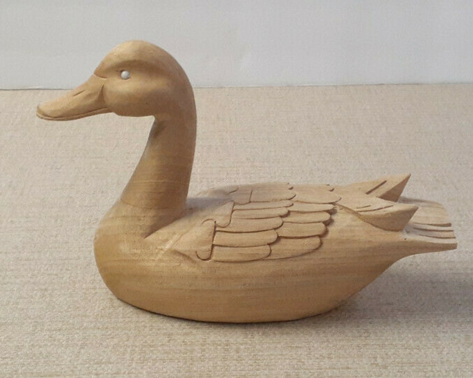 Vtg. Solid Wood Goose Decoy *Unfinished Natural Nice Detail Made in Philippines