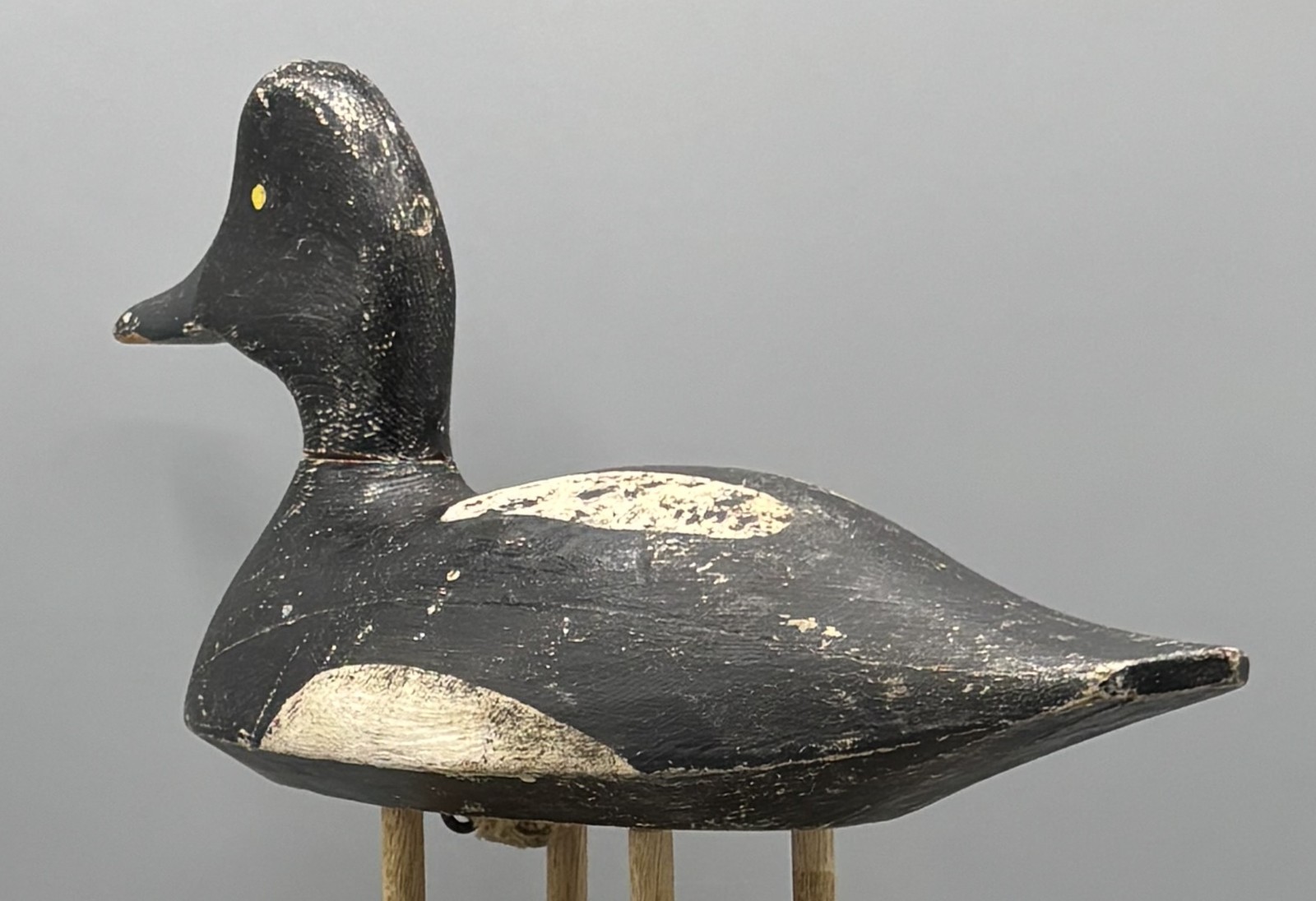*ORIGINAL PAINT*GANANOQUE, ONT BLUEBILL DRAKE ANTIQUE DUCK DECOY *BILL HUNT (?)*