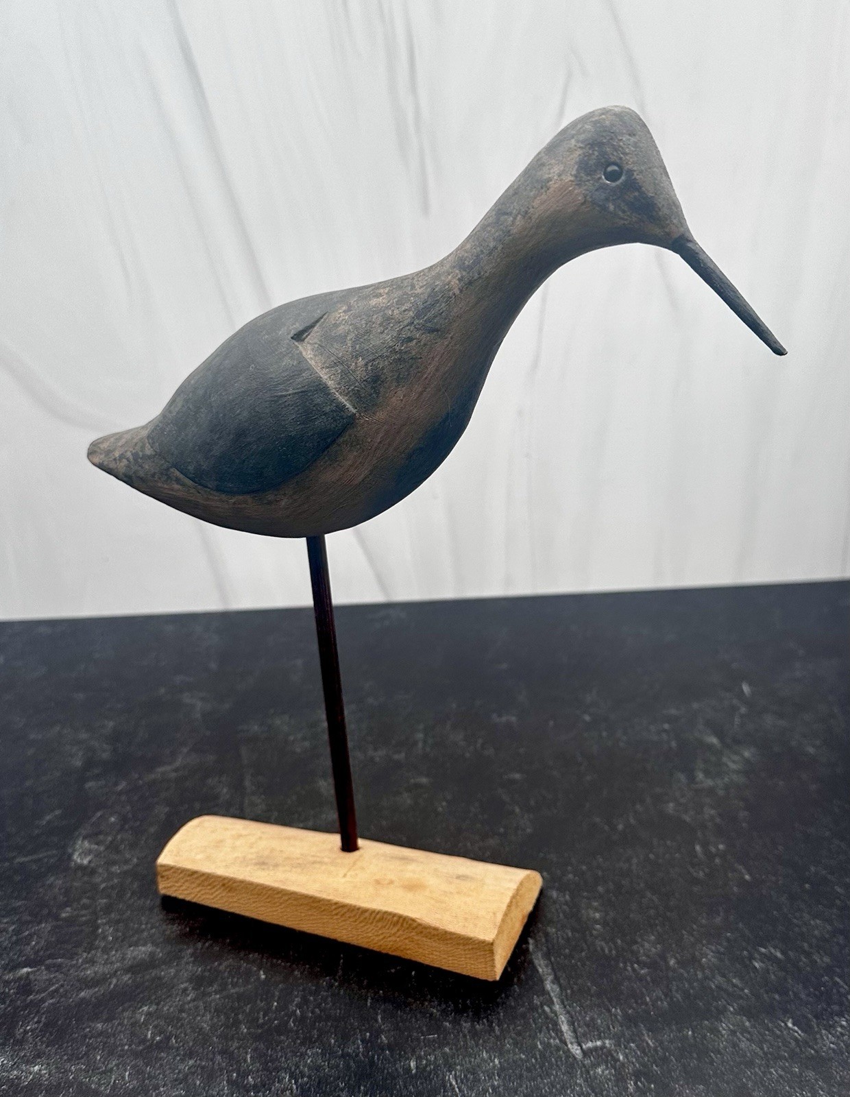 Vintage Hand Carved & Painted Wood Shorebird Decoy On Stand, Bill Walker