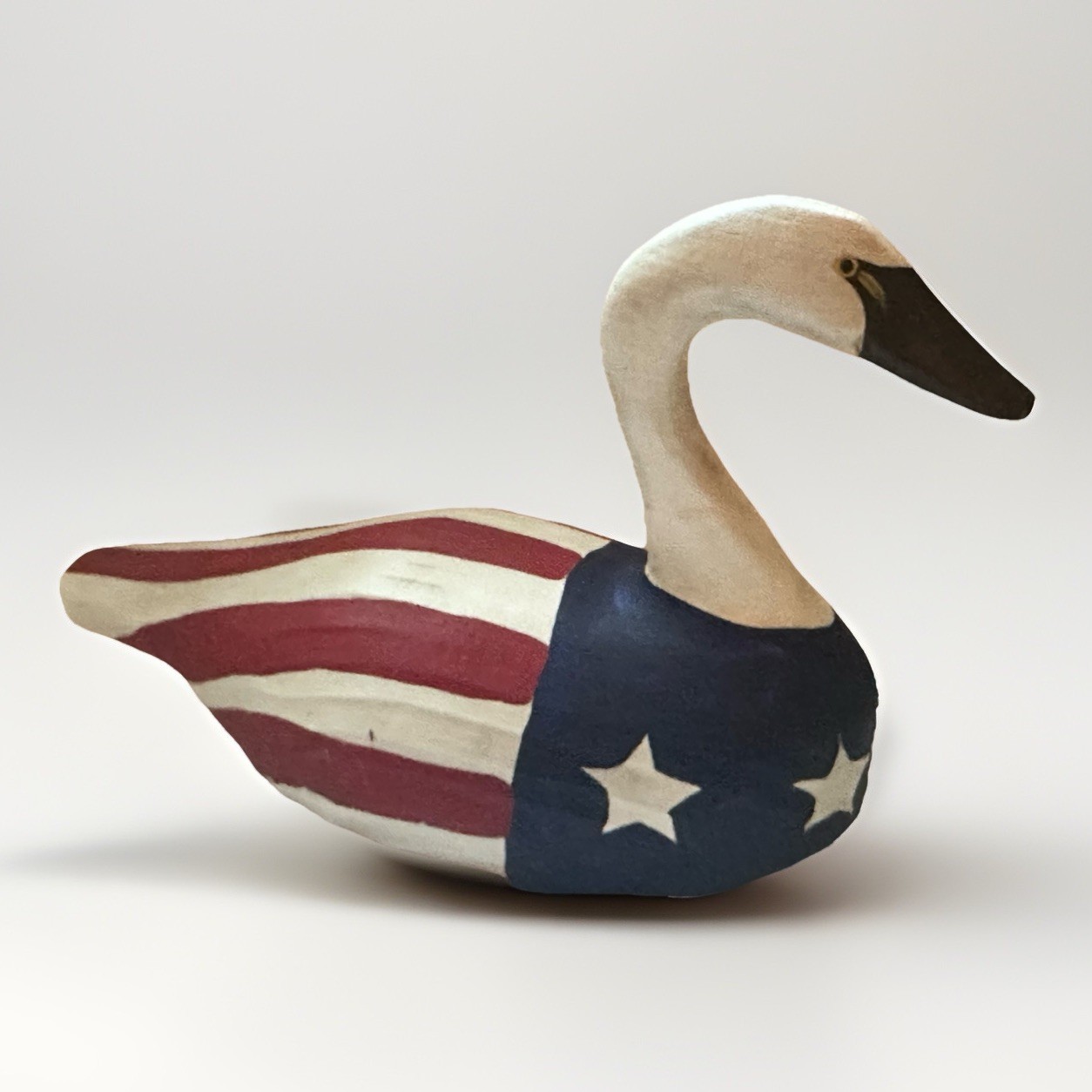 Bob Jobes Patriotic Flag Swan Decoy Havre De Grace 2004 Signed Hand Carved 10”