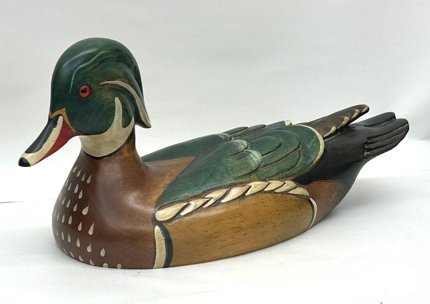 Vintage Wood Duck Drake Decoy Ducks Unlimited Signed Kristy Jones 16″