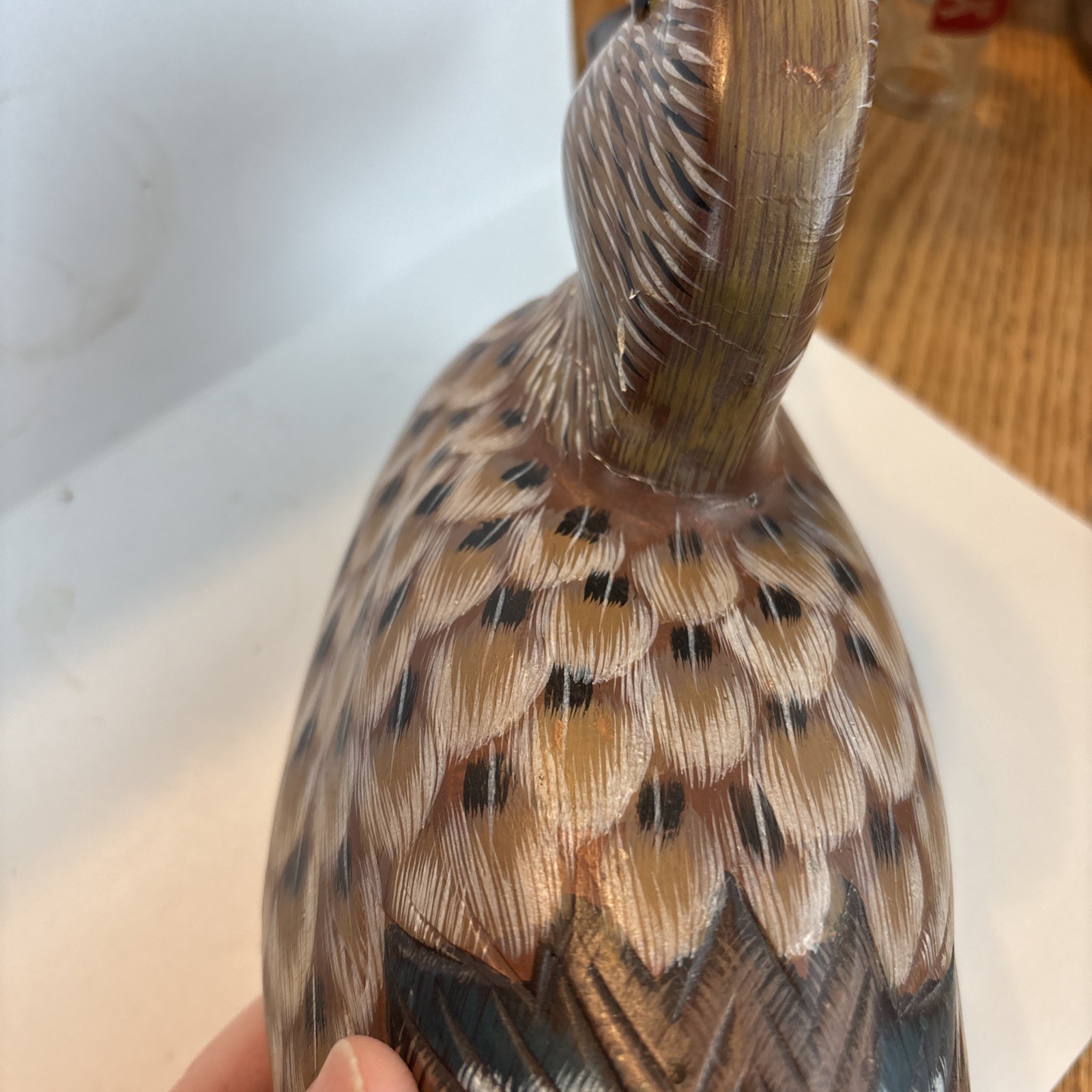 Hand Carved Wooden Duck Decoy Pintail Hen Sitting. Vintage