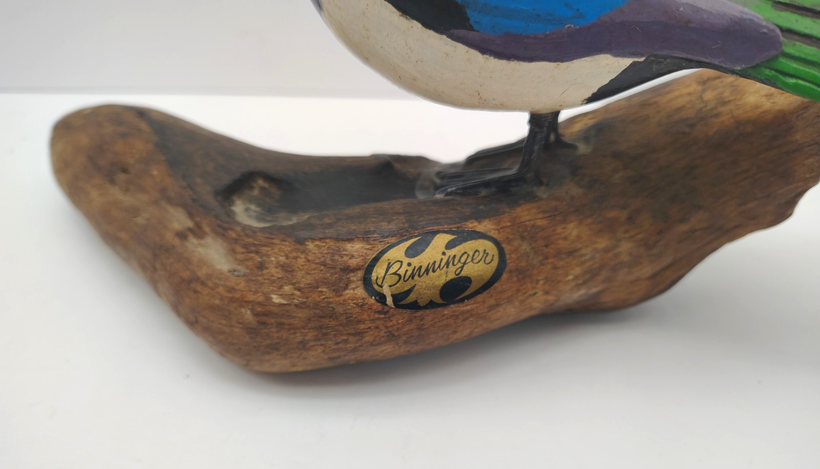 Vintage Hand-Carved Painted Wooden Magpie Bird Decoy Sculpture Binninger 5 x 11″
