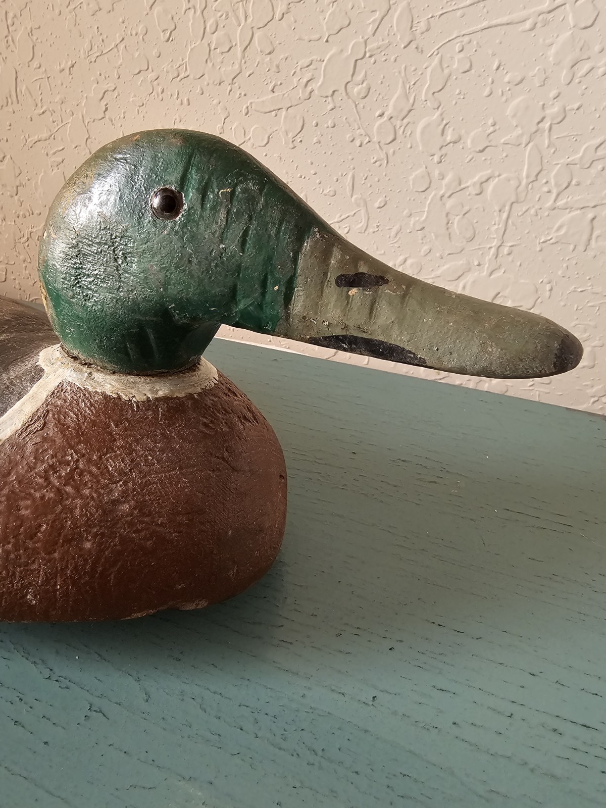 Antique HandCarved Mallard Duck Decoy W/Iron Weight, Swivel Dowel Head-Very Good