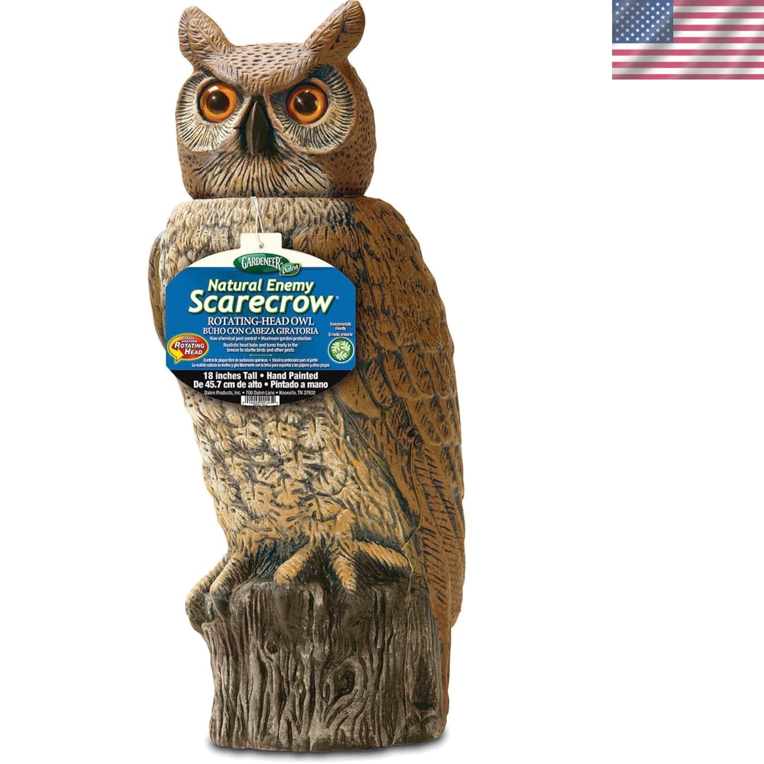 Multi-Color Rotating Head Owl Decoy: 18 In Tall for Attractive Pest Control