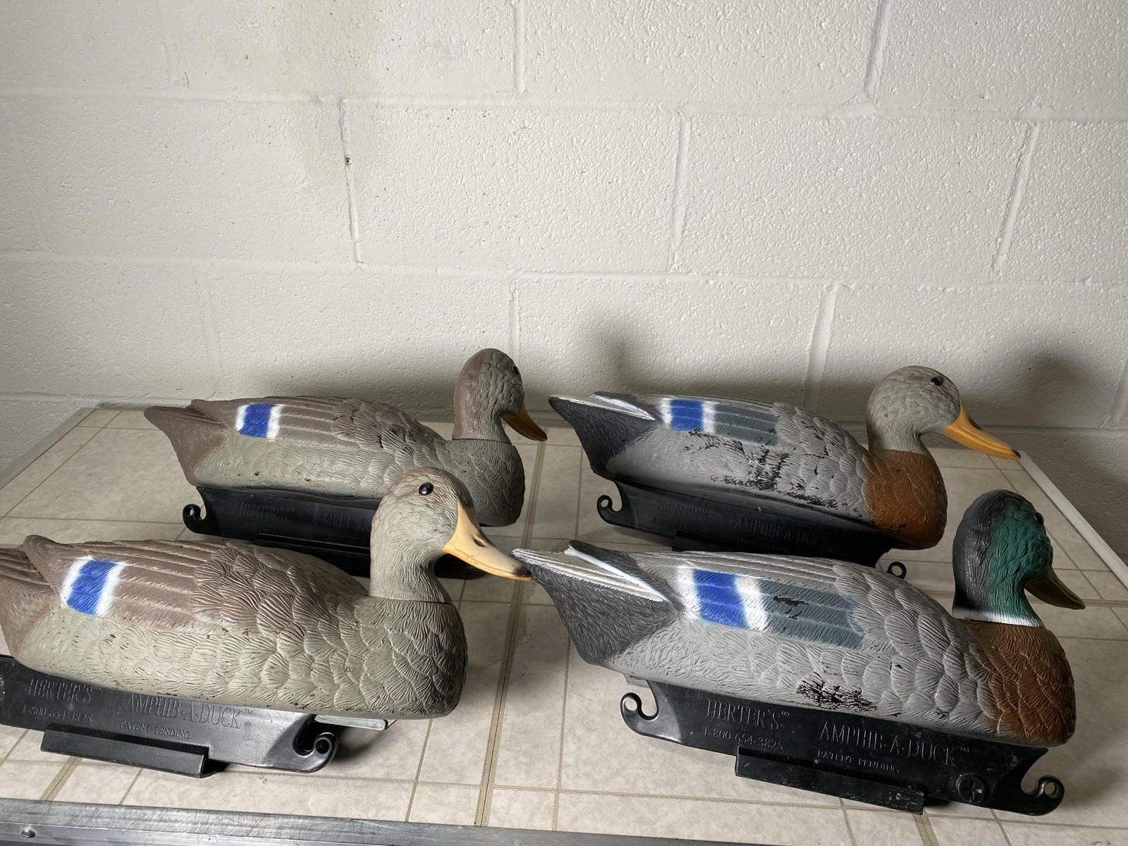 4 Herter’s Duck Decoy Swivel Head Amphib-A-Duck Hen Mallard Plastic 18”x8”