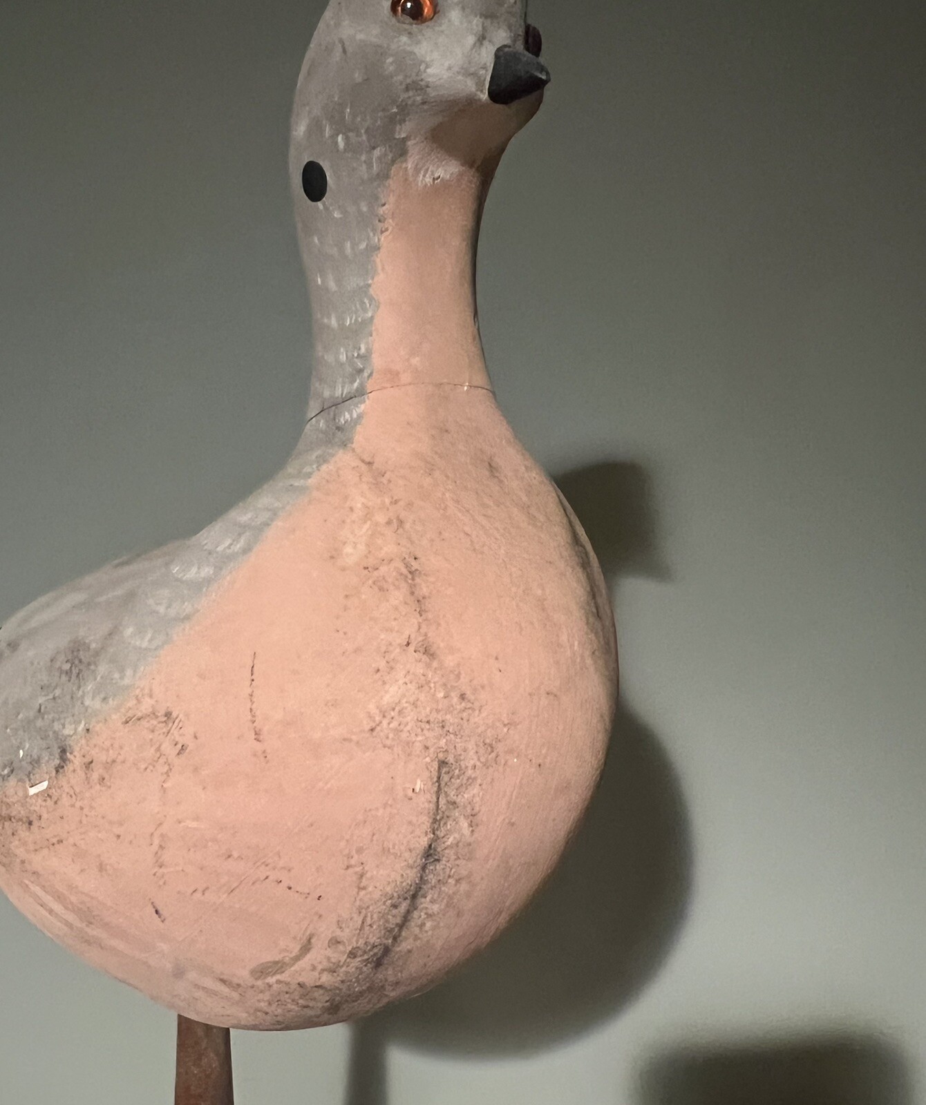 Early Antique Large Carved Wood Mourning Dove Shorebird Decoy Bird And Stand 23”