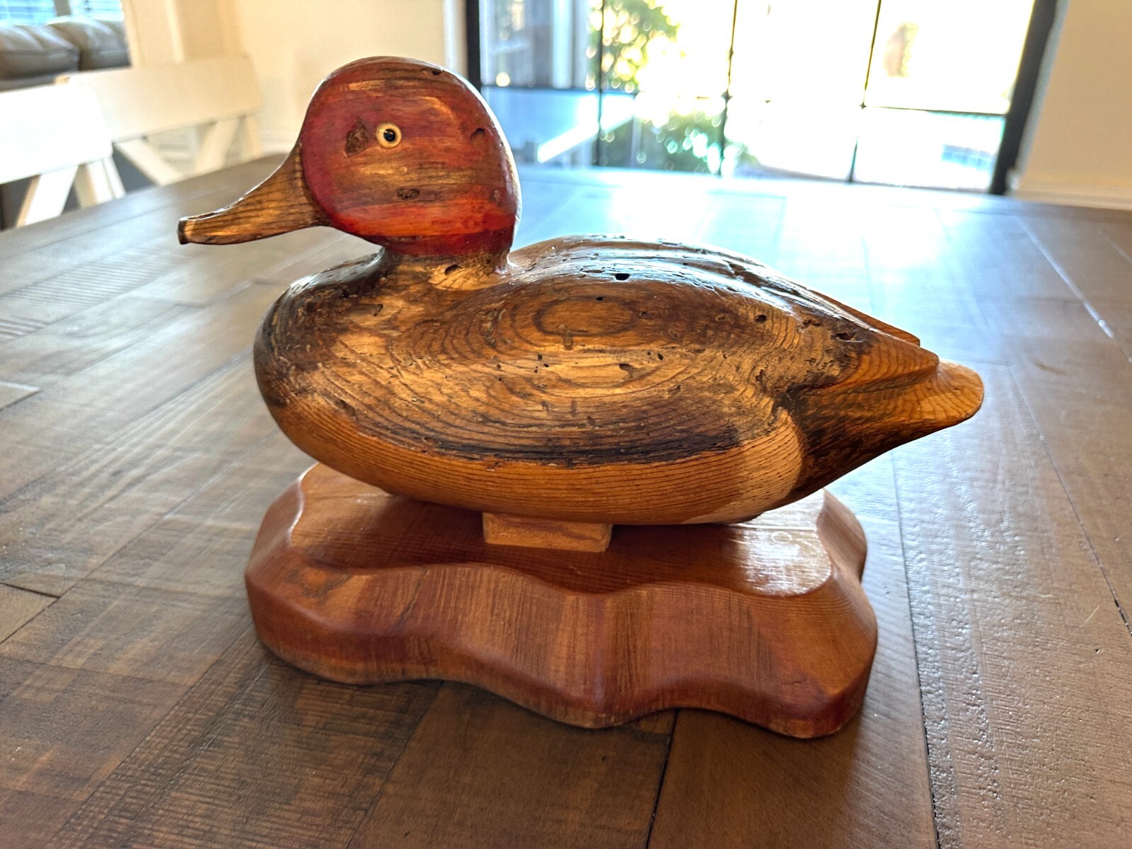 VINTAGE 1978 R.D. LEWIS HAND CARVED WOOD DUCK DECOY 304/700 W/ STAND SIGNED