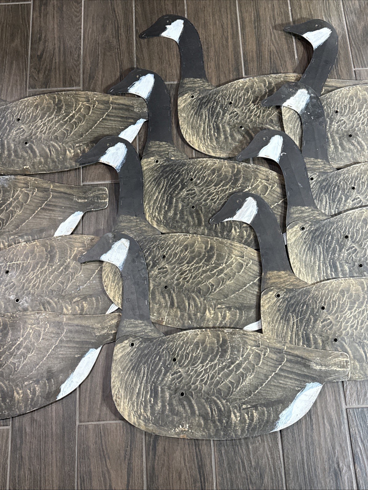 Antique Original Set of Folding Johnsons Goose Decoys, circa 1940 in Canvas Bag