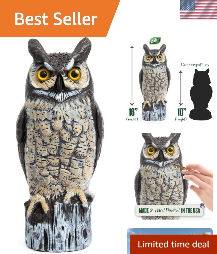Large Fake Owl Decoy to Scare Birds Away – 16 in Hand-Painted Great Horned Ow…