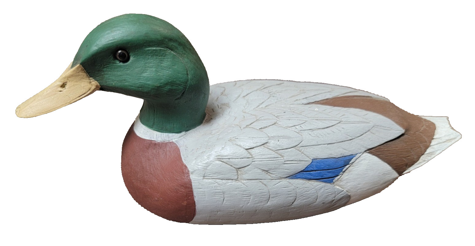 Vintage Wood Mallard Drake Duck Hand Carved Painted Signed by Leonard 9498