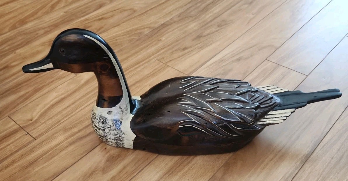 Rare Vintage LEO KOPPY SIGNED 24″ Hand Carved Wooden PINTAIL DUCK DECOY