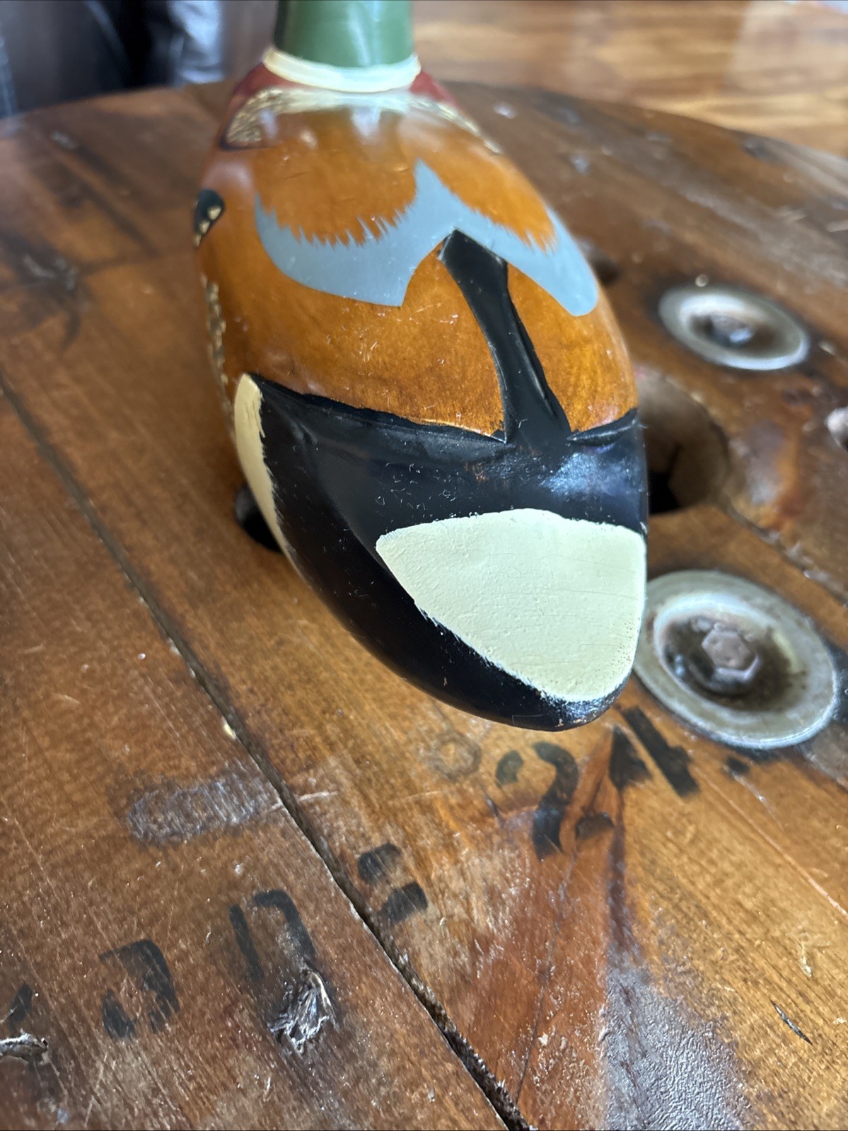 Vintage Hand Painted Carved Wood Mallard Duck Glass Eyes Made in Taiwan 14”