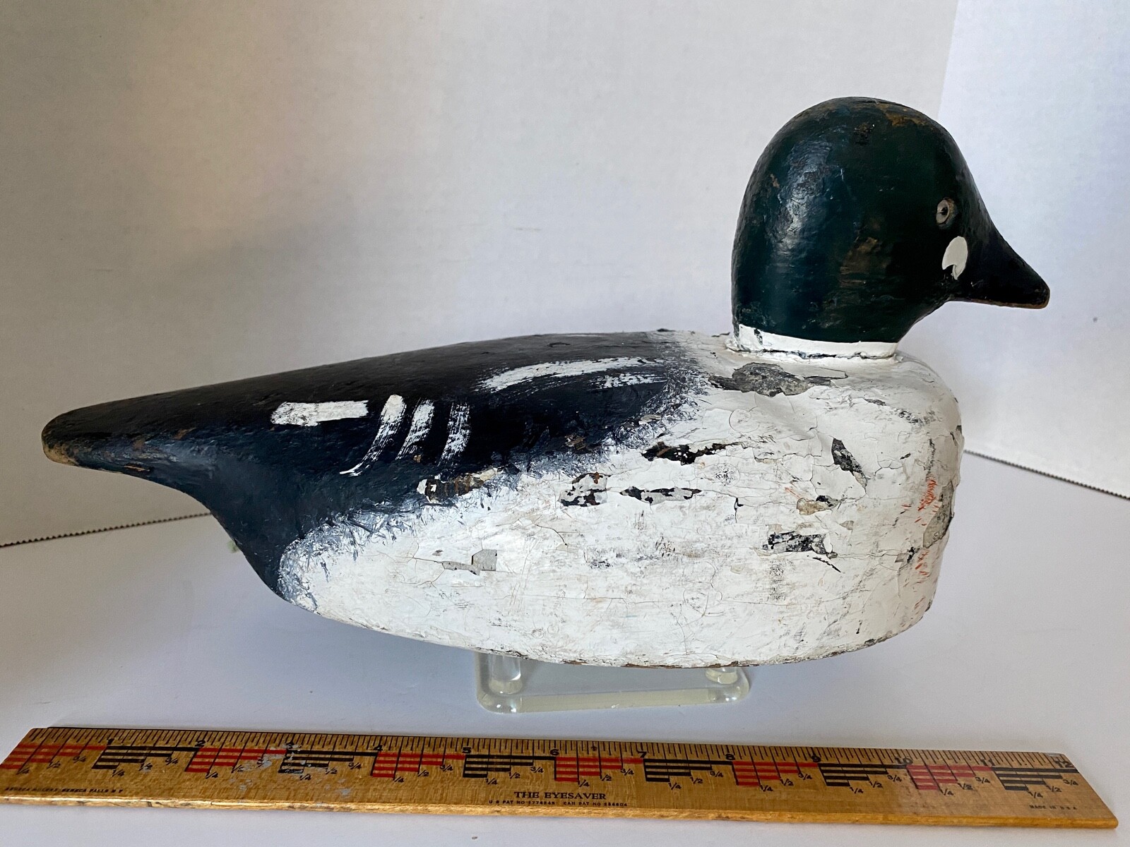 Goldeneye Wood Carved Duck Decoy, Turned Head, Weighted, Unsigned
