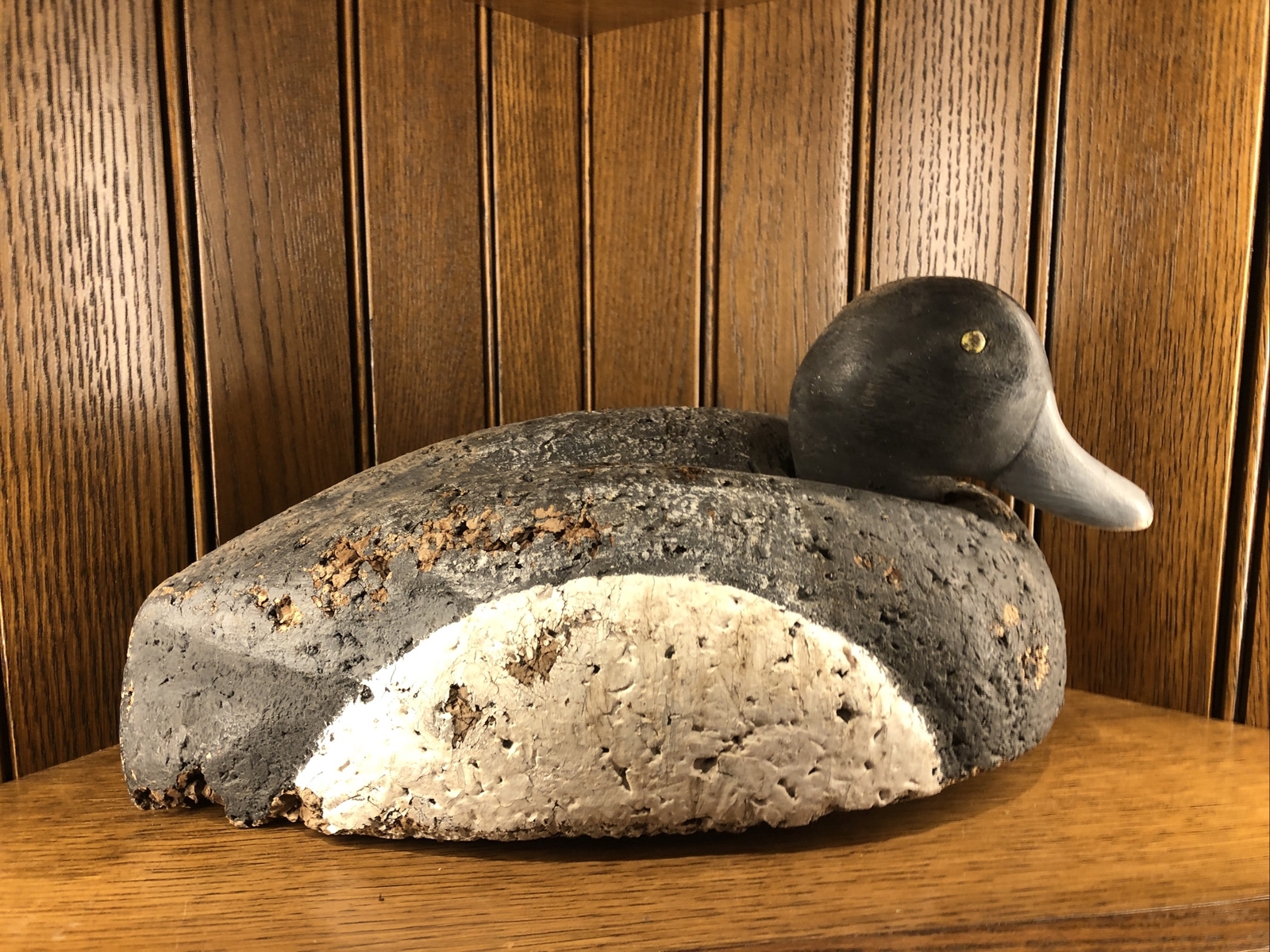 Antique Hand Carved Cork Wood Mallard Duck Decoy Primitive Cabin Art Decor (E)