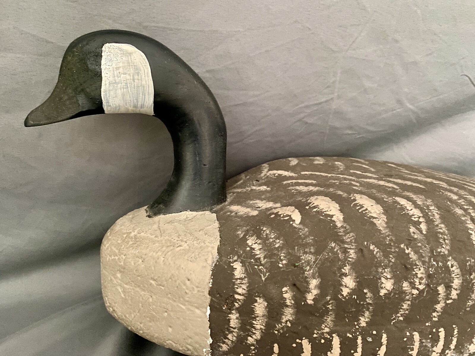Vintage Corker Canada Goose Duck Decoy w/Wood Head, Weighted, Signed OM on Keel