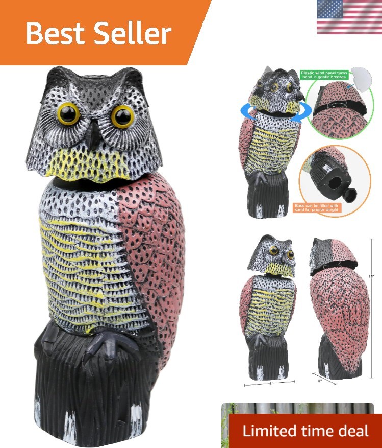 Multicolor Owl Decoy with Rotating Head – 16 inches Tall Bird Guard