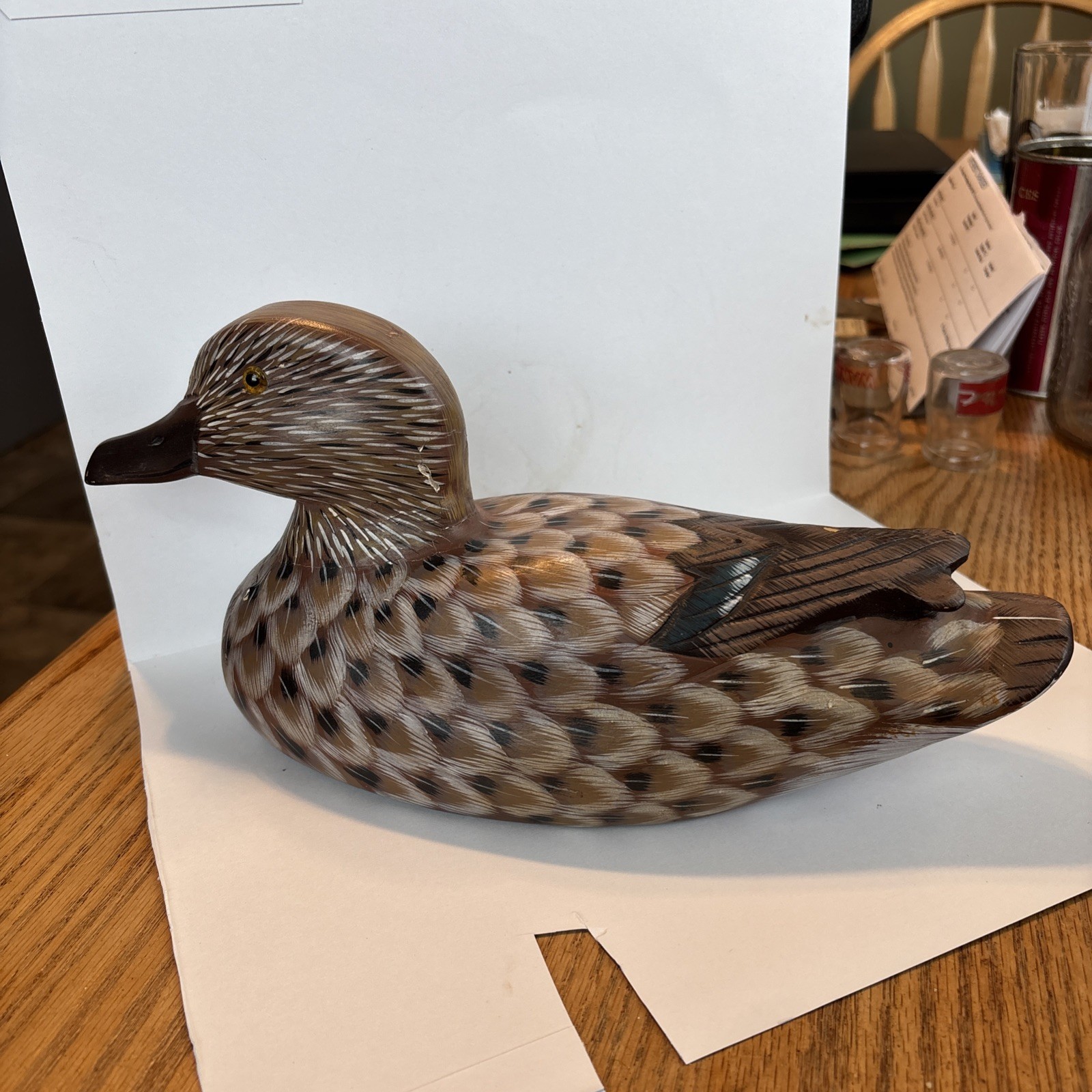 Hand Carved Wooden Duck Decoy Pintail Hen Sitting. Vintage