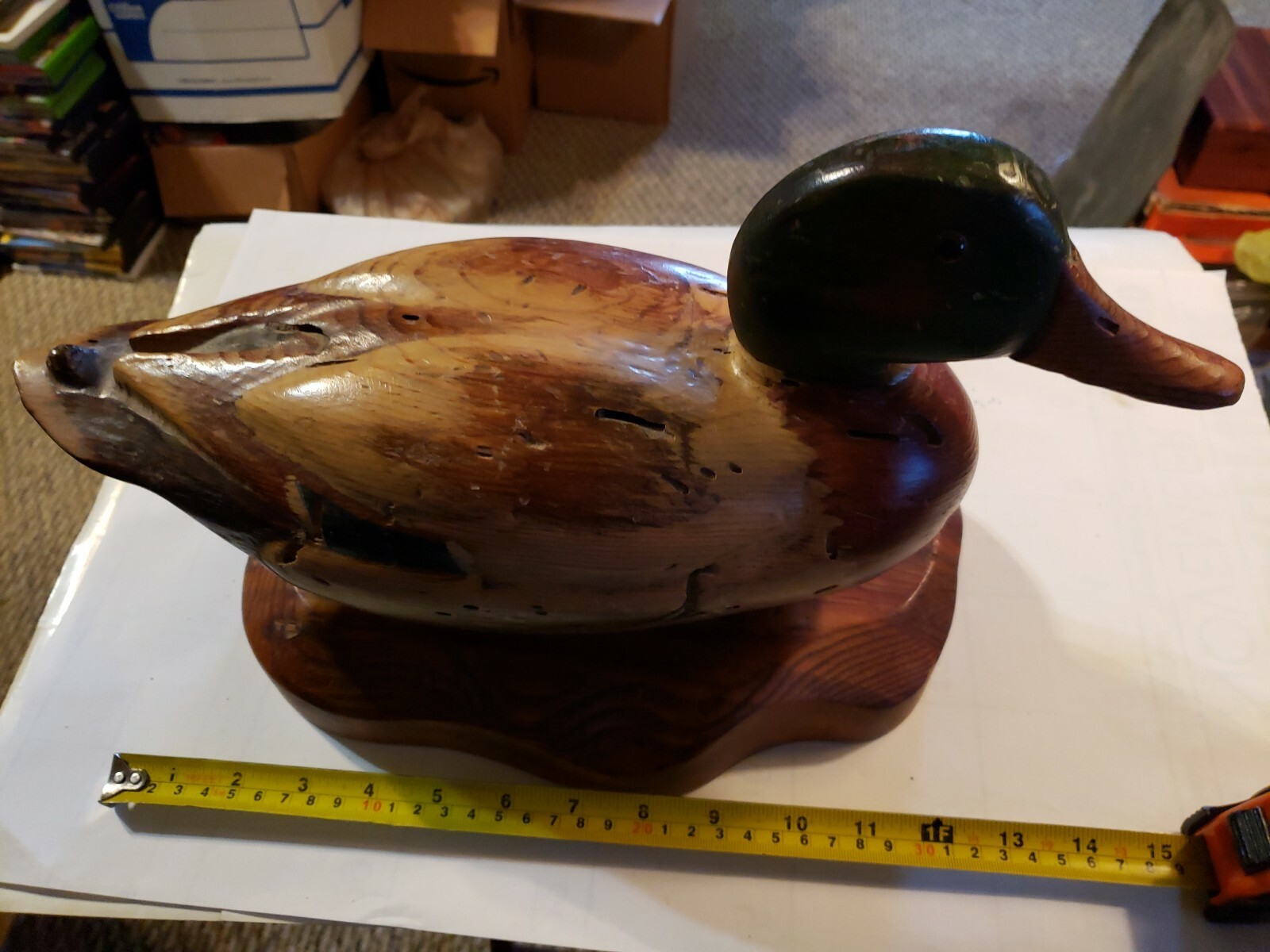 Vintage Hand Carved Wood Duck Decoy on Stand Signed R.D. Lewis 1978 #577 / 700