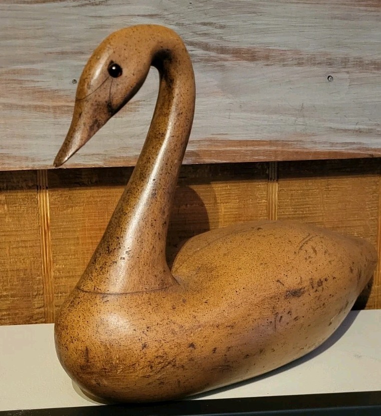Vtg 22″ Solid Wood Large Hand Carved Wooden Longneck Swan Realistic Eyes MCM