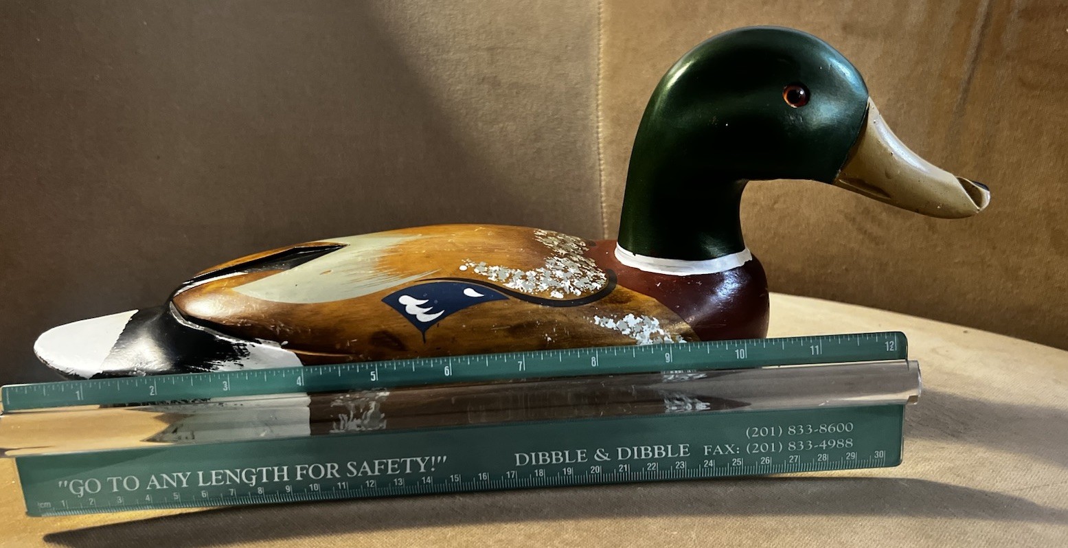 Vintage Hand Carved Painted Wooden Mallard Duck Decoy Home Decor Glass Eyes 14”