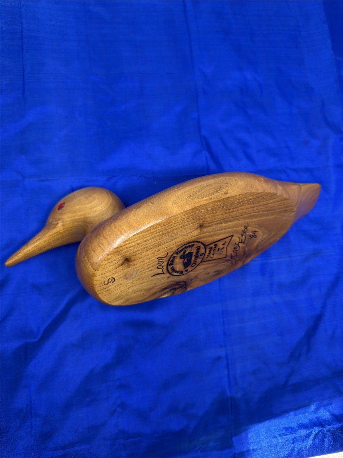 Loon Duck Decoy Hand Carved Inez Esse 1984 Wooden Bird Factory – Unpainted Blank