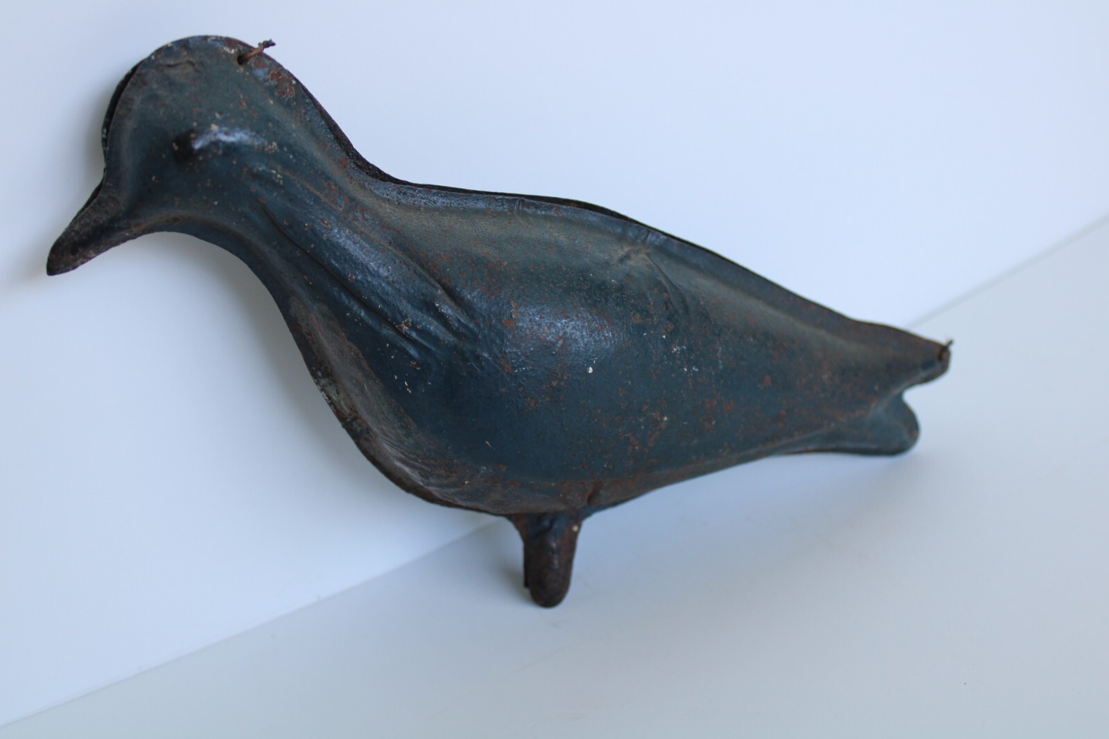 RARE Primitive Antique Folding Hinged Tin Shorebird Decoy, Green Paint