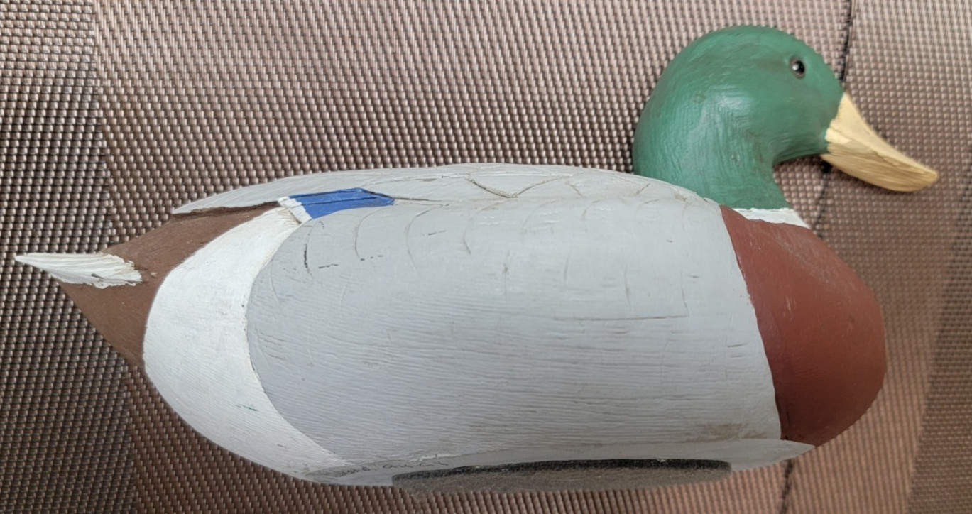 Vintage Wood Mallard Drake Duck Hand Carved Painted Signed by Leonard 9498