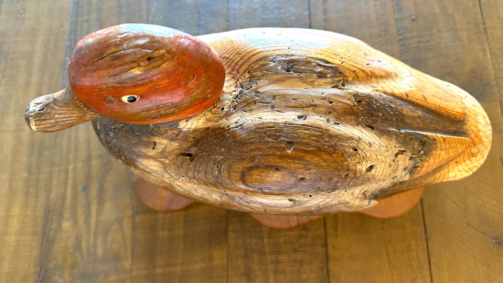 VINTAGE 1978 R.D. LEWIS HAND CARVED WOOD DUCK DECOY 304/700 W/ STAND SIGNED