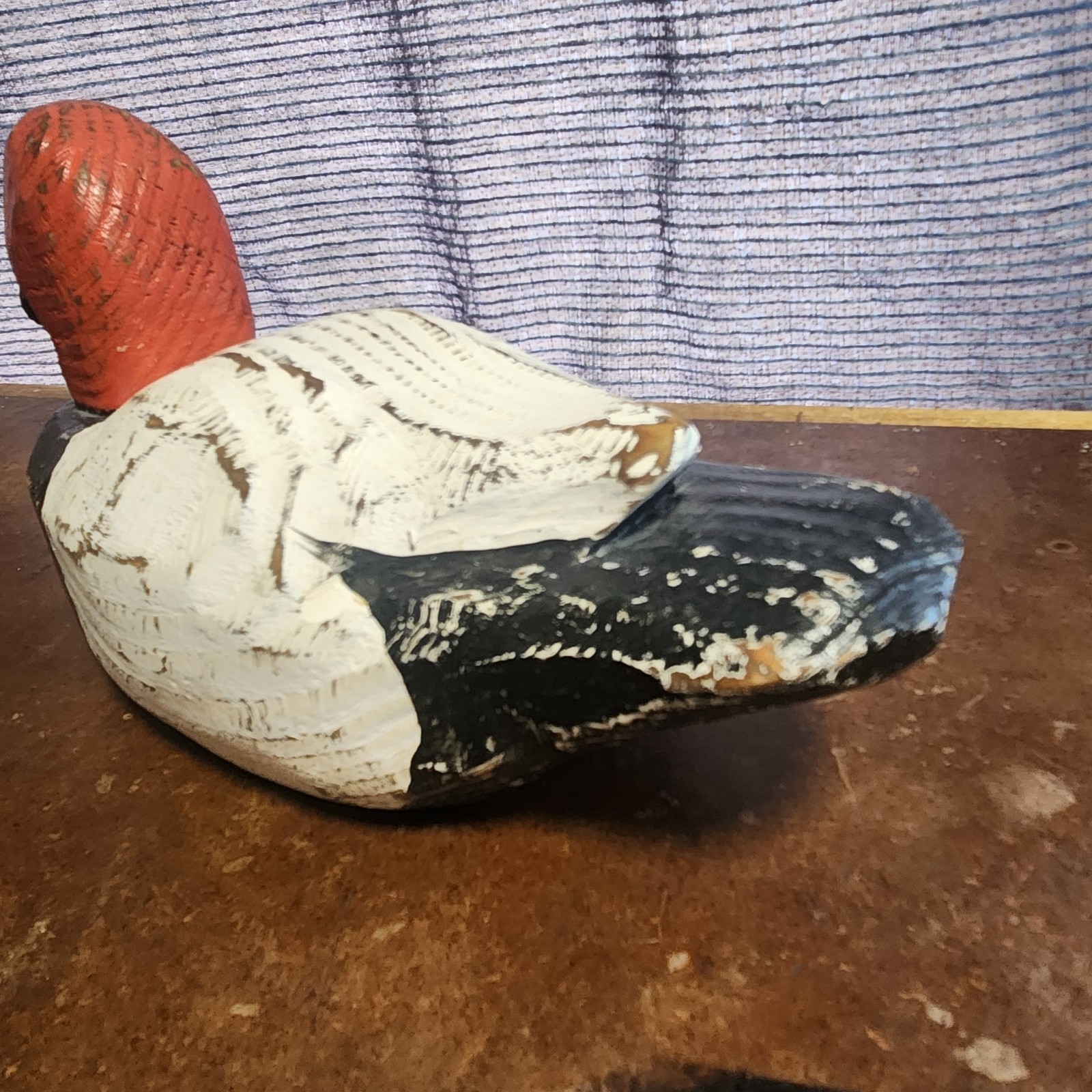Vintage Red Head Wood Duck Decoy Solid Body Hand Carved Painted Rustic 11″ Rare