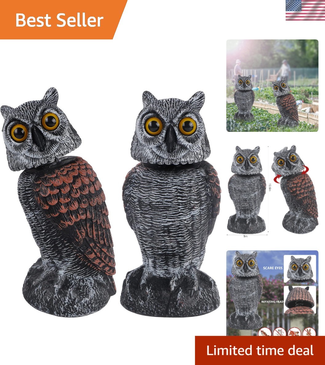 2 Pack Bird Scarecrow Fake Owl Decoy Sculpture, Rotating Head Plastic Owl Bir…