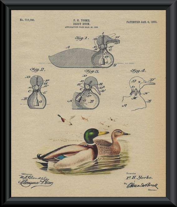 1903 Duck Decoy Patent And Mallard Reprint On 100 Year Old Paper *P122