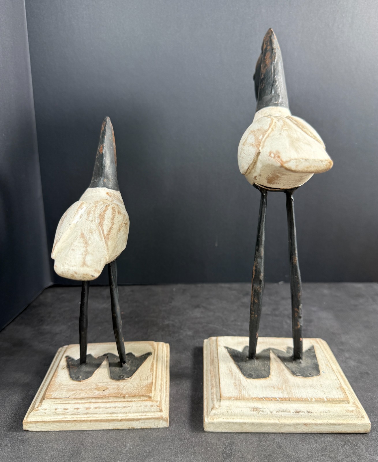 Hand Carved Wooden Shorebirds / Canadian Geese W/ Metal Accents Set of 3 White
