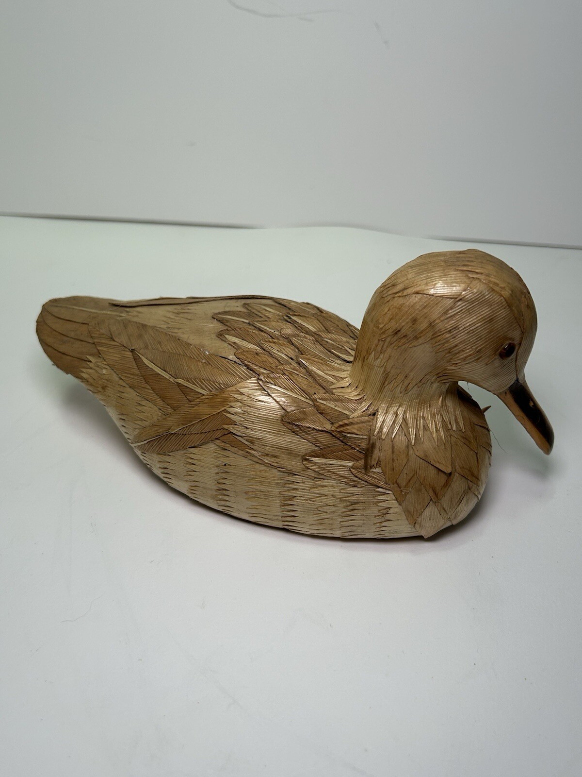 Vintage Hand Made Detailed Hay/straw Type Duck Decoy Sculpture Rare Decor