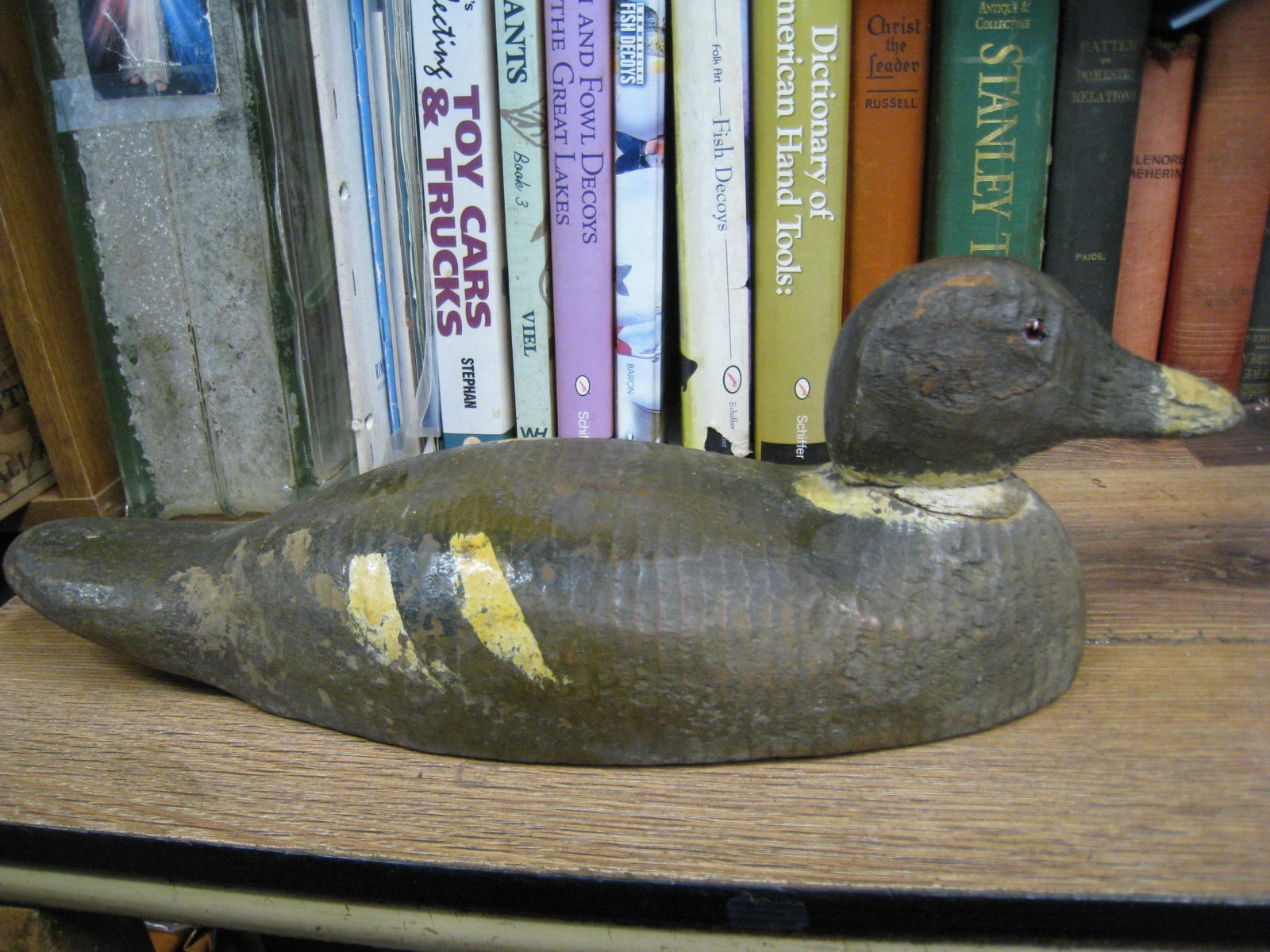 Original 1950s Wooden Mallard Hen Duck Decoy BOTTOM SIGNED VICTOR GLASS EYES