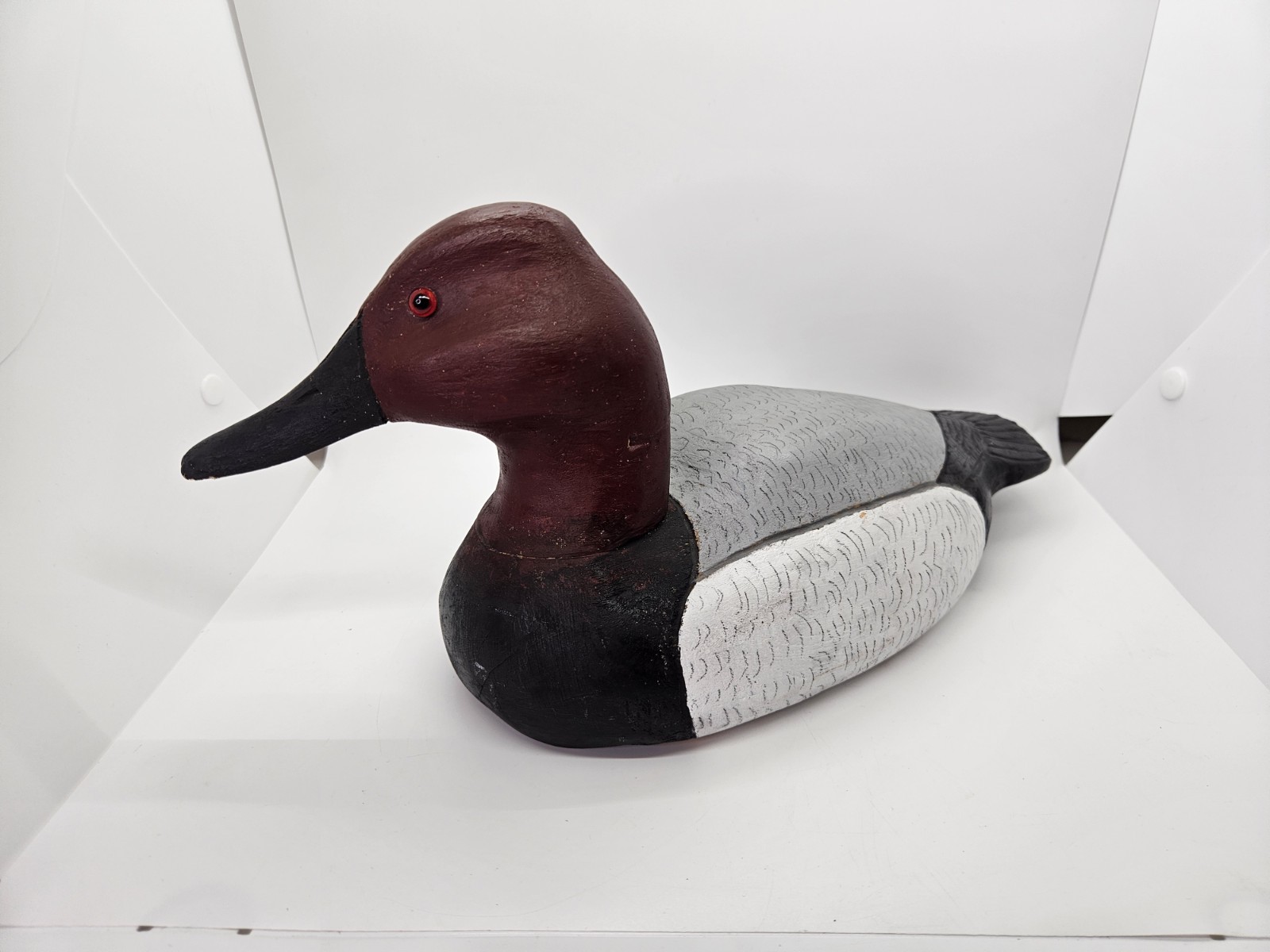 The Wooden Bird Factory Red Head Canvasback Drake Duck Decoy Hand Carved U.S.A.