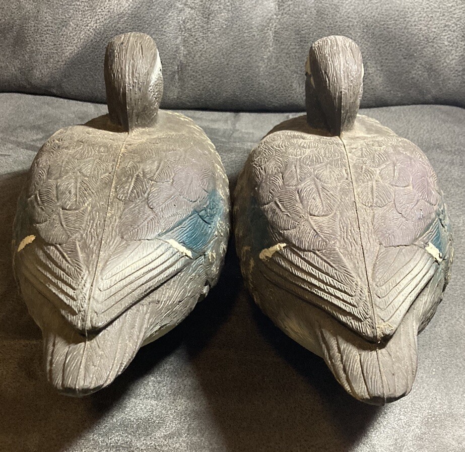 Vintage Carry-Lite Brevettato Blue-Wing Teal Duck Decoy- Italy – Hen – Lot Of 2
