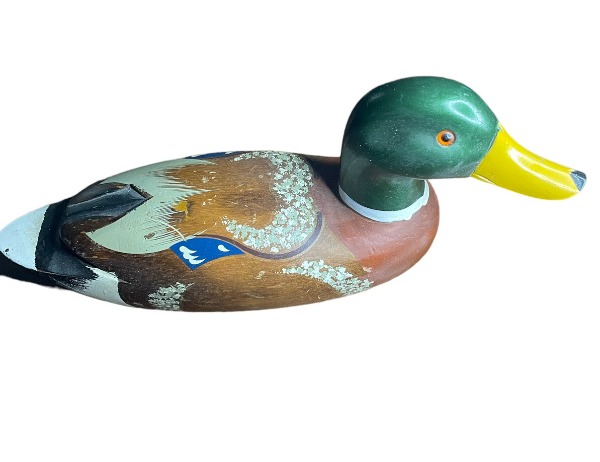 Duck Decoy 14″ Painted Wood Folk Art Hunting Cabin Decor Vtg