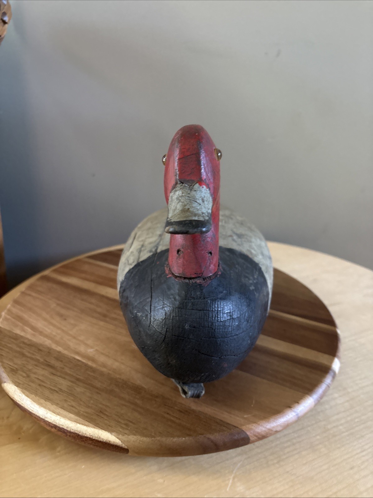 Vintage Redhead Drake Duck Decoy w/ Weight And Pull Strap Loop