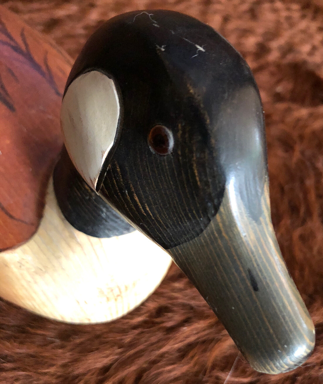 Vintage Handcarved Wooden Decoy Duck Made in Taiwan ROC Canvasback 12″