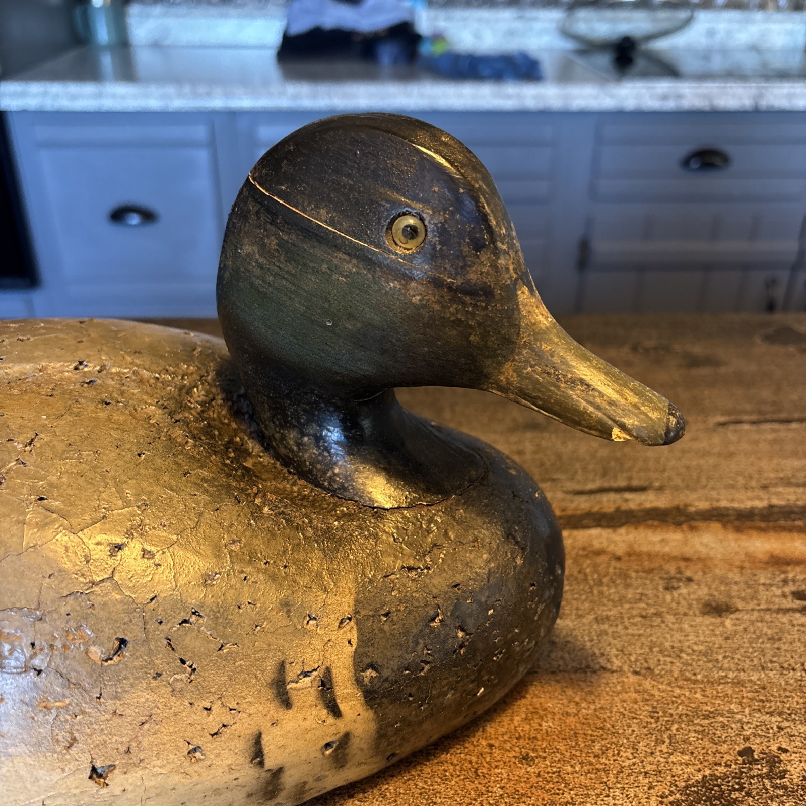 Vintage Original LL Bean Cork Body Duck Decoy Glass Eyes 16” long
