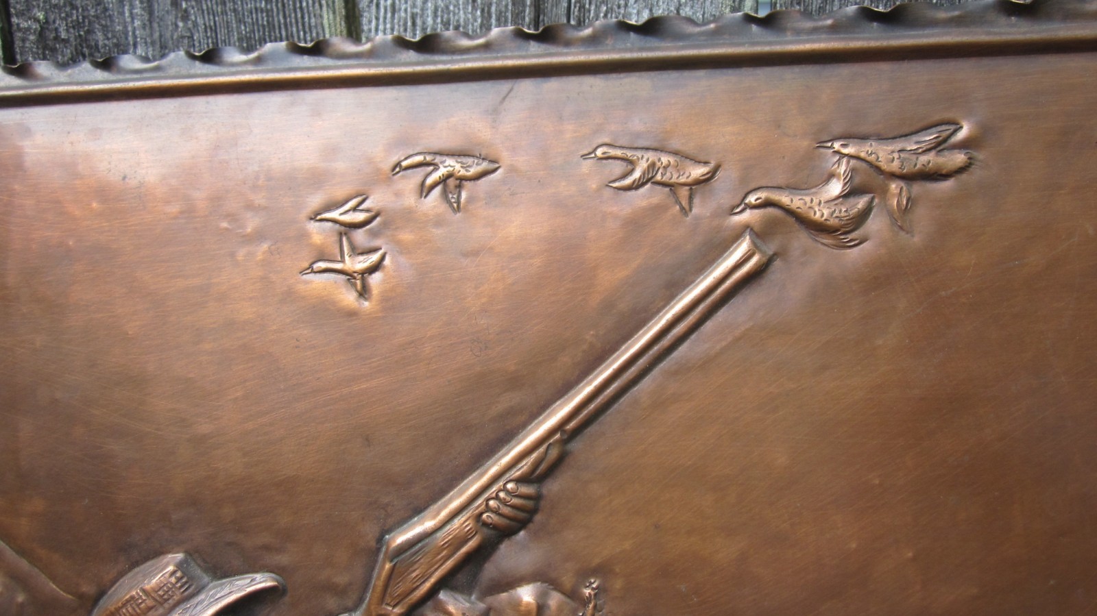 VINTAGE COPPER WALL PLAQUE DUCK HUNTING DECOY SHOTGUN SHOREBIRD SHOOTING SHELL