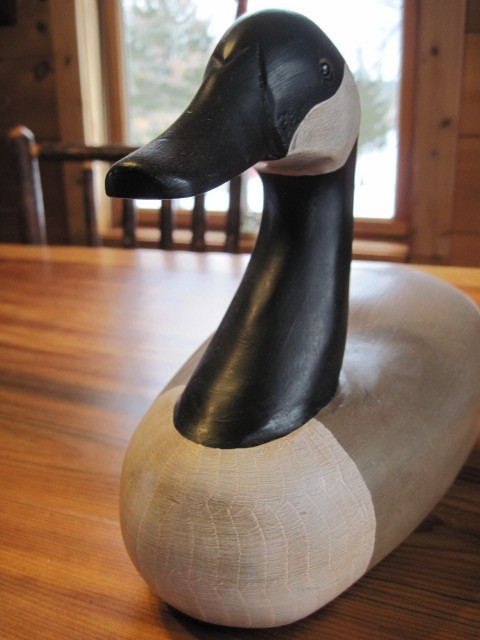 Vintage Signed G. Lowenthal Hand Carved Canadian Goose Decoy w/ Glass Eyes
