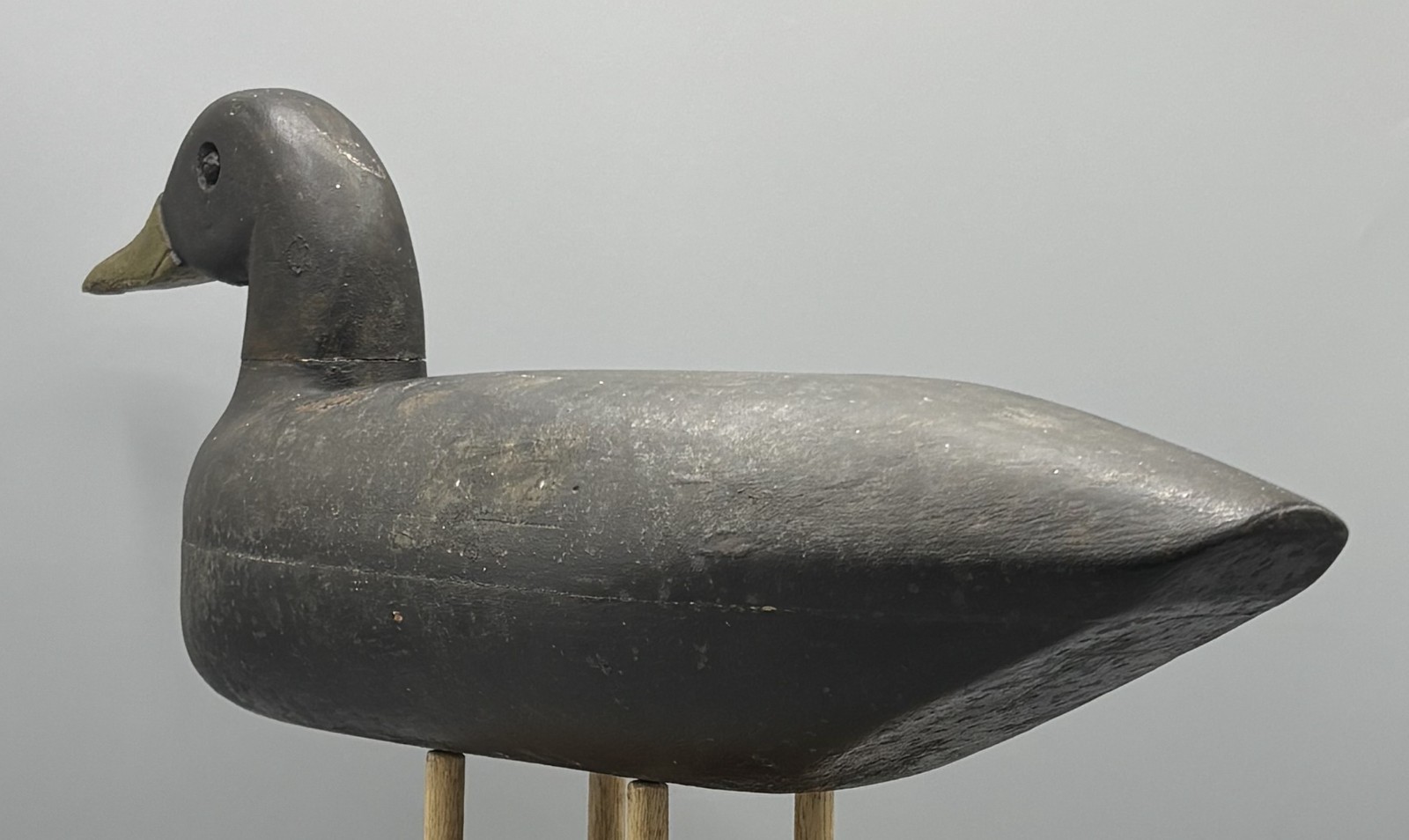 *ORIGINAL PNT*SOUTHEASTERN MASSACHUSETTS (?) TWO-PIECE BLACK DUCK ANTIQUE DECOY
