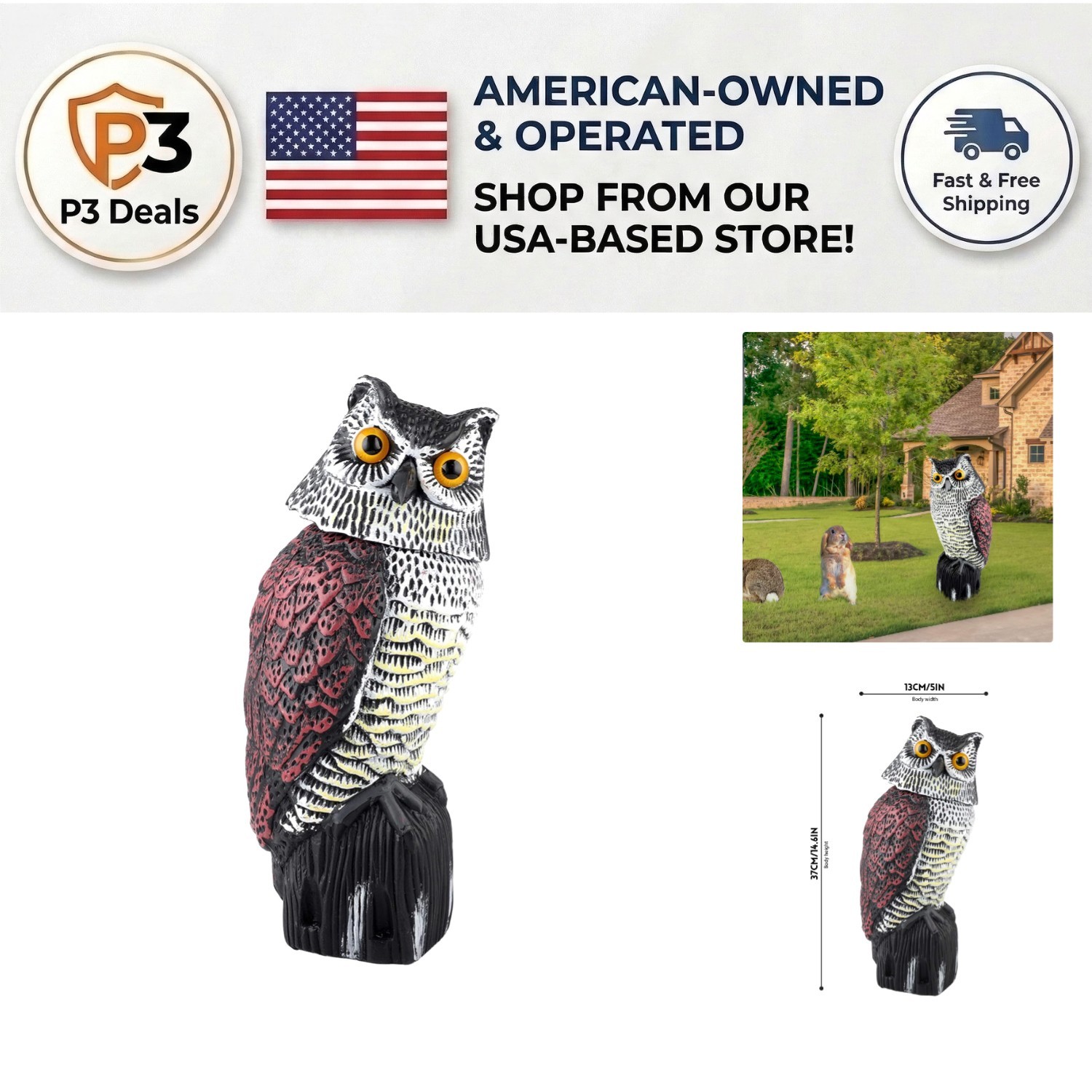 Wind-Powered Owl Decoy for Outdoor Use – Durable Bird Control Decor, Easy Setup