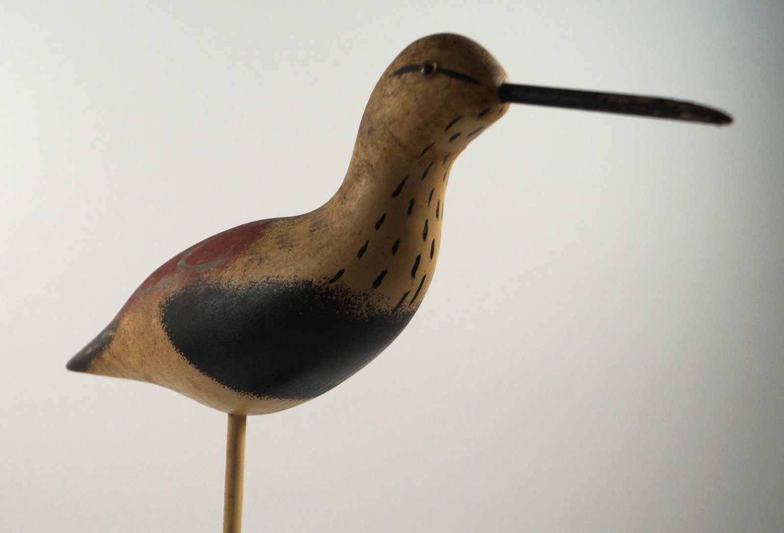 ANTIQUE LONG-BILLED DOWITCHER SHOREBIRD DECOY WOODEN BIRD CARVING BY JIM CLARK